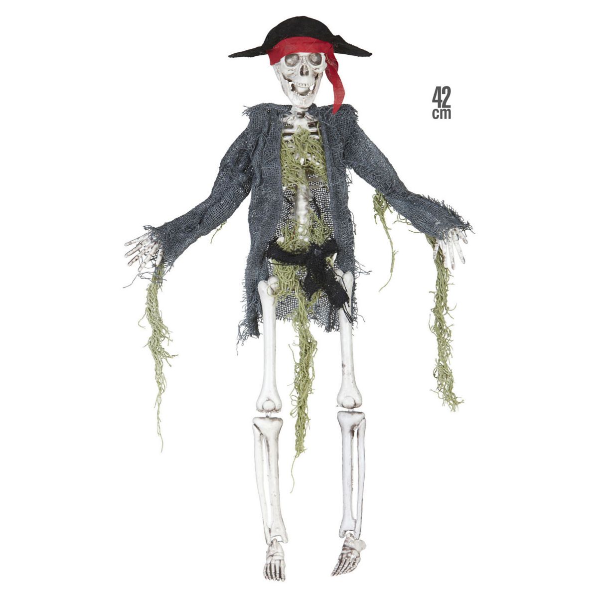Deko Skelett Pirat, 42cm, Schwarz-Weiß, Halloween, Mottoparty