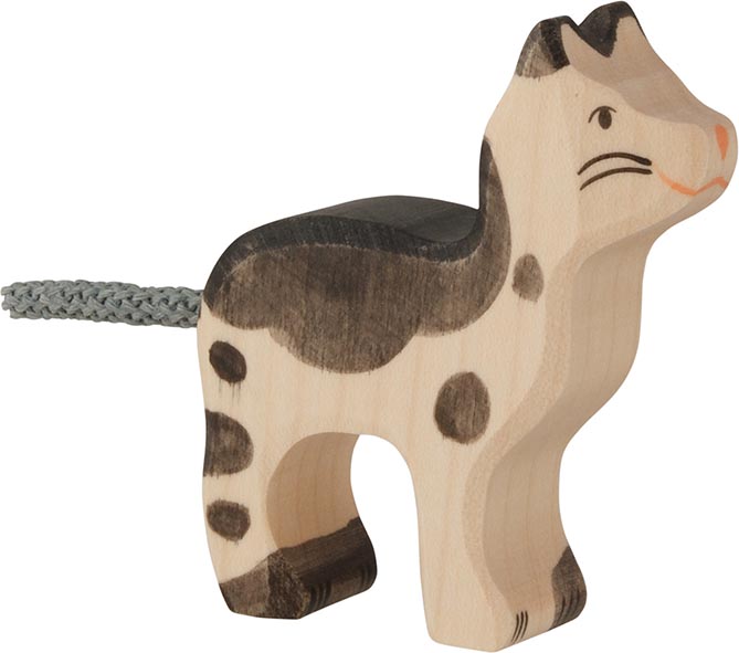 Holztiger Holzfigur Katze, klein, schwarz und weiß