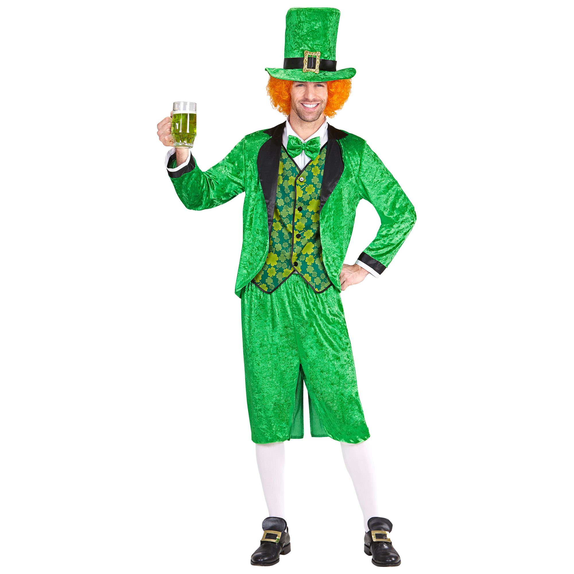 Ire Leprechaun Kostüm Anzug halblang aus Samt grün Parade Frack St. Patrick´s Days Herren Gr. L