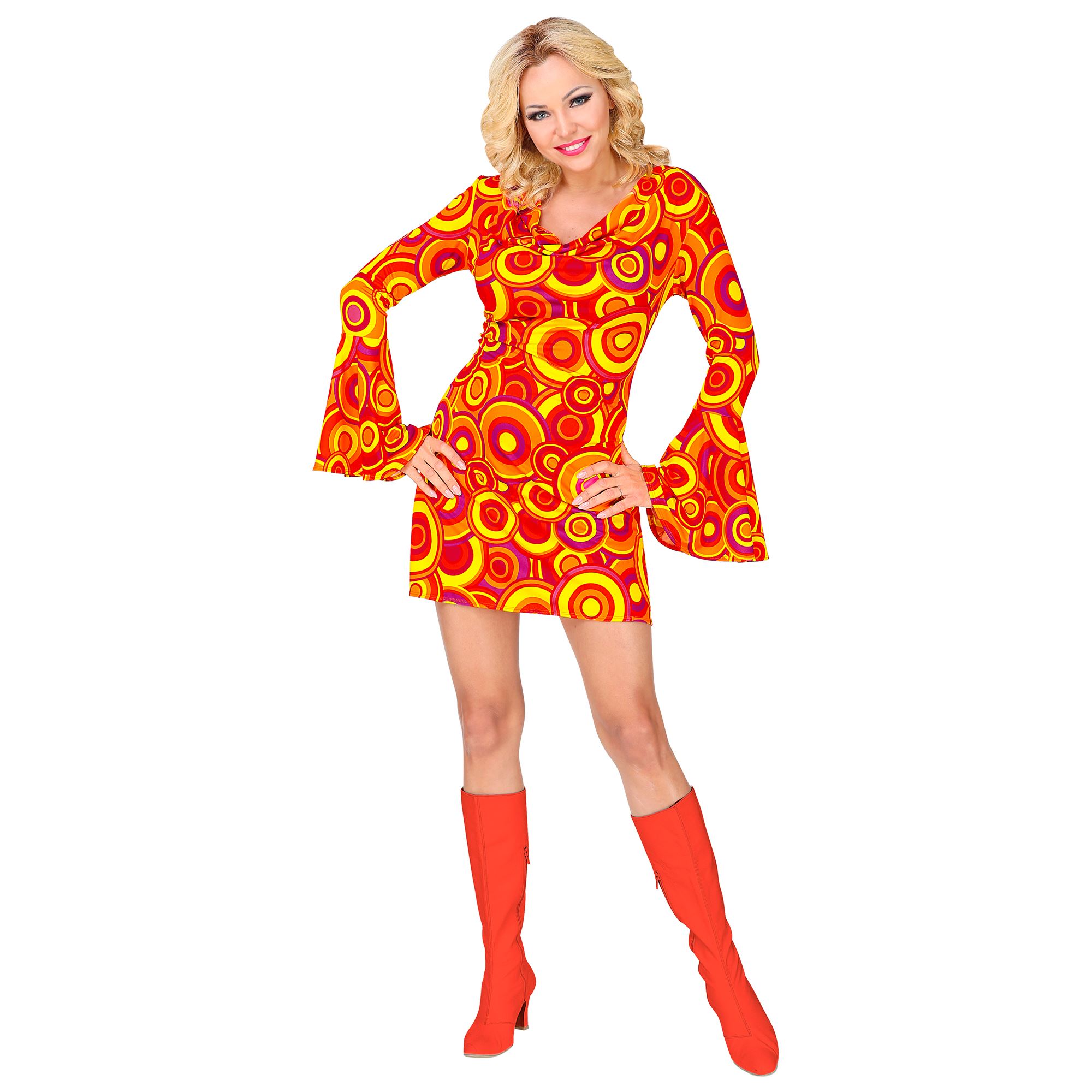 70er Jahre Groovy Kostüm Hippie Kleid Damenkleid Damenkostüm bunt Orange Gr. XL