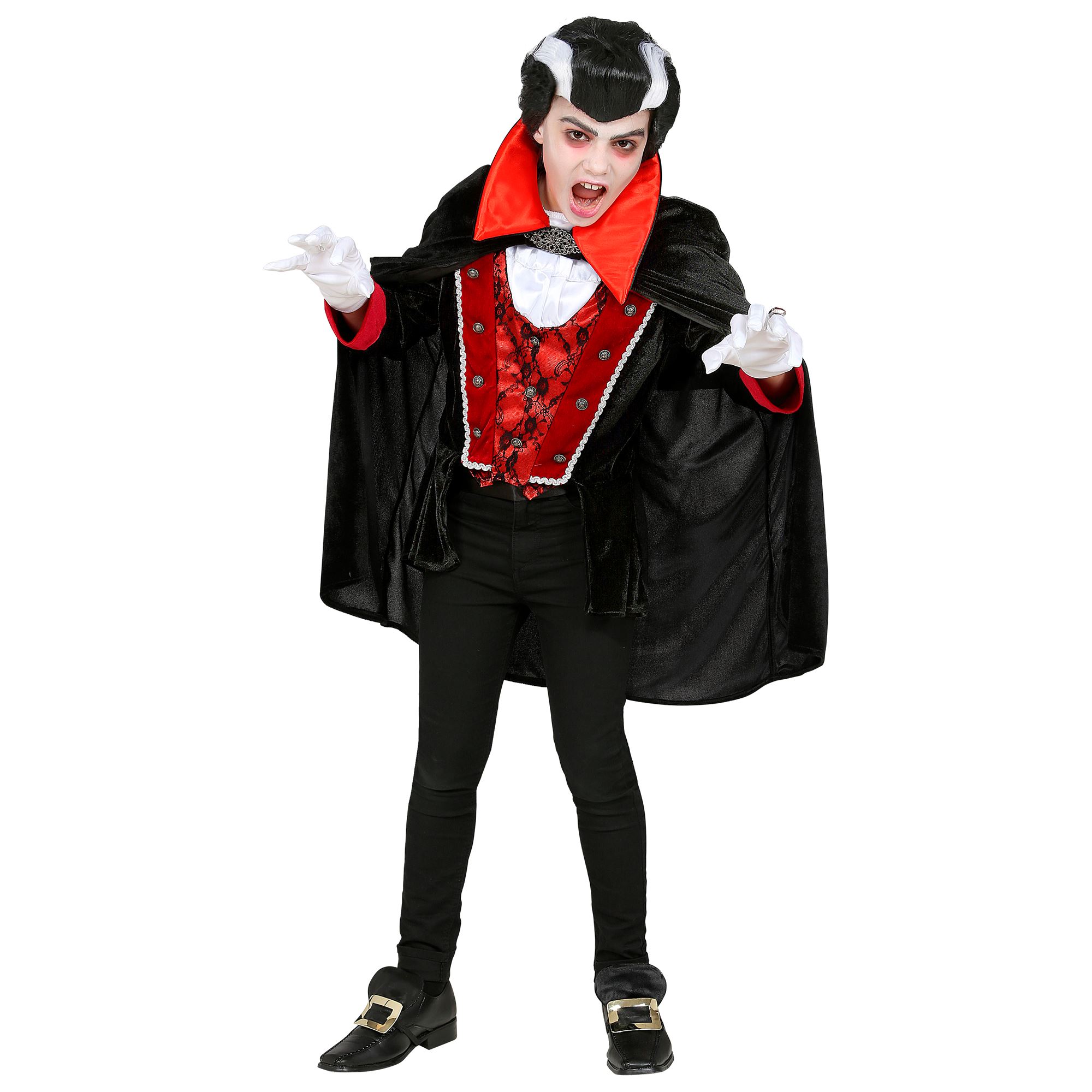 Vampirkostüm für Kinder, Dracula,Oberteil mit Weste, Jabot und Umhang, Halloween