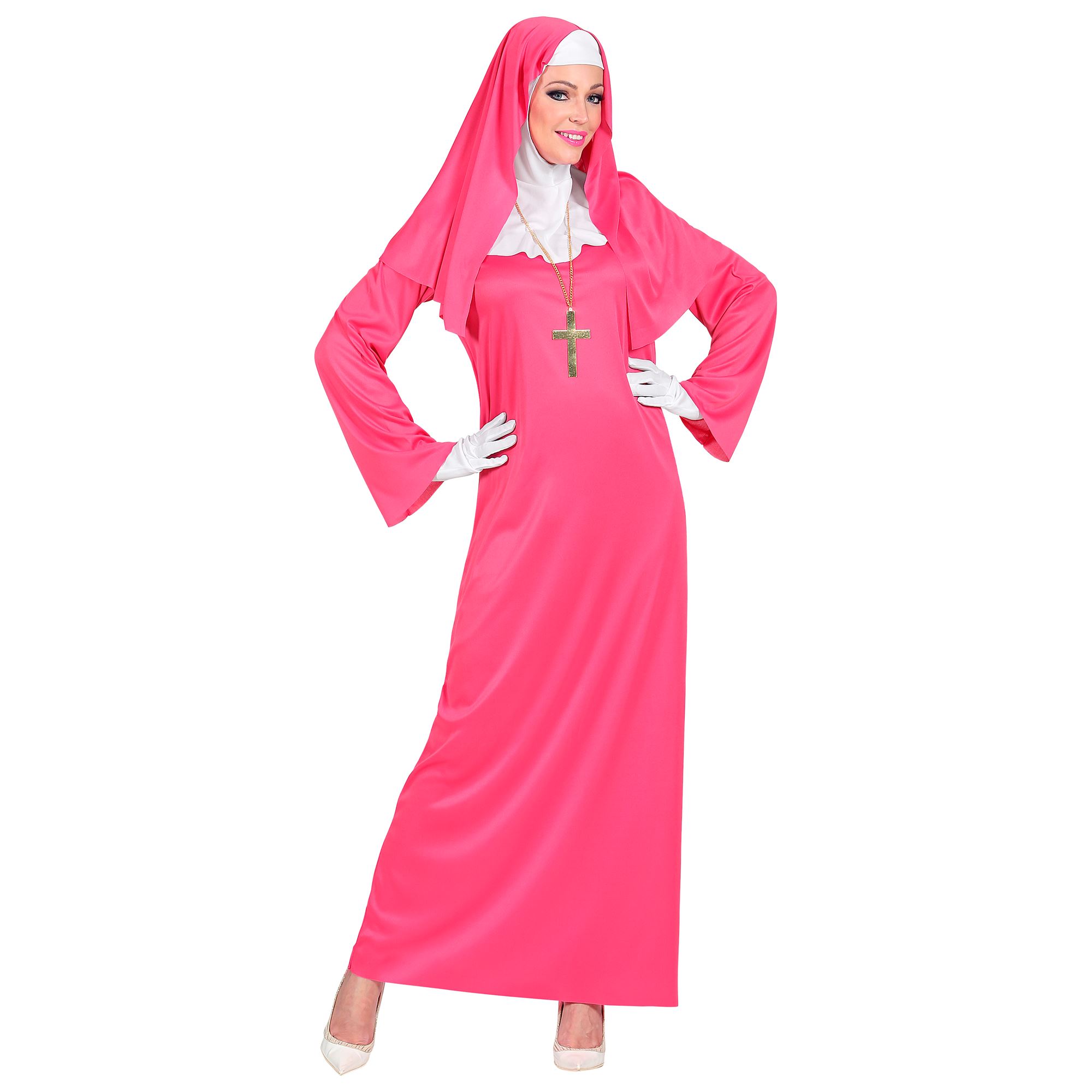 PINKE NONNE Nonnenkostüm Damenkostüm Fasching Heilige Damen Kostüm                 