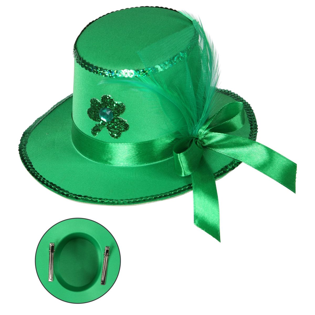 St. Patricks Day Minizylinder mit Haarclip Grün Zylinder klein