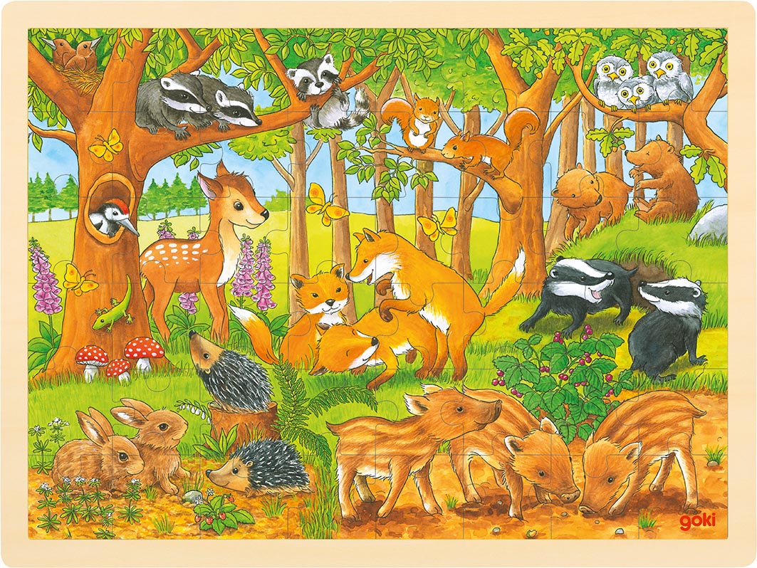 Einlegepuzzle Tierkinder im Wald Denklegespiel Mini-Puzzle Anfänger