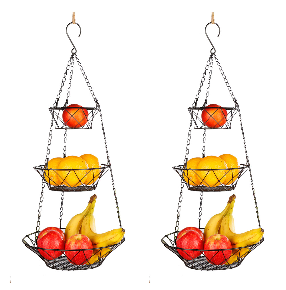 Hänge Etagere - 76 cm Küchenampel für mehr Platz Obstkorb hängend - Obst Hängekorb Küche - Obstschalen zum Aufhängen