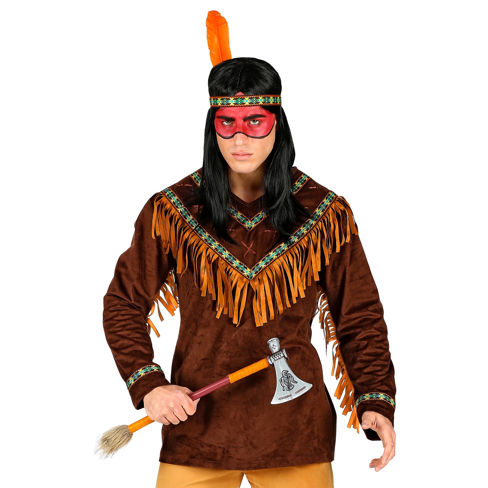 Indianer Herrenkostüm Wilder Westen Kostüm  Oberteil mit Fransen, Stirnband mit Feder Indianerkostüm Herren Gr. L