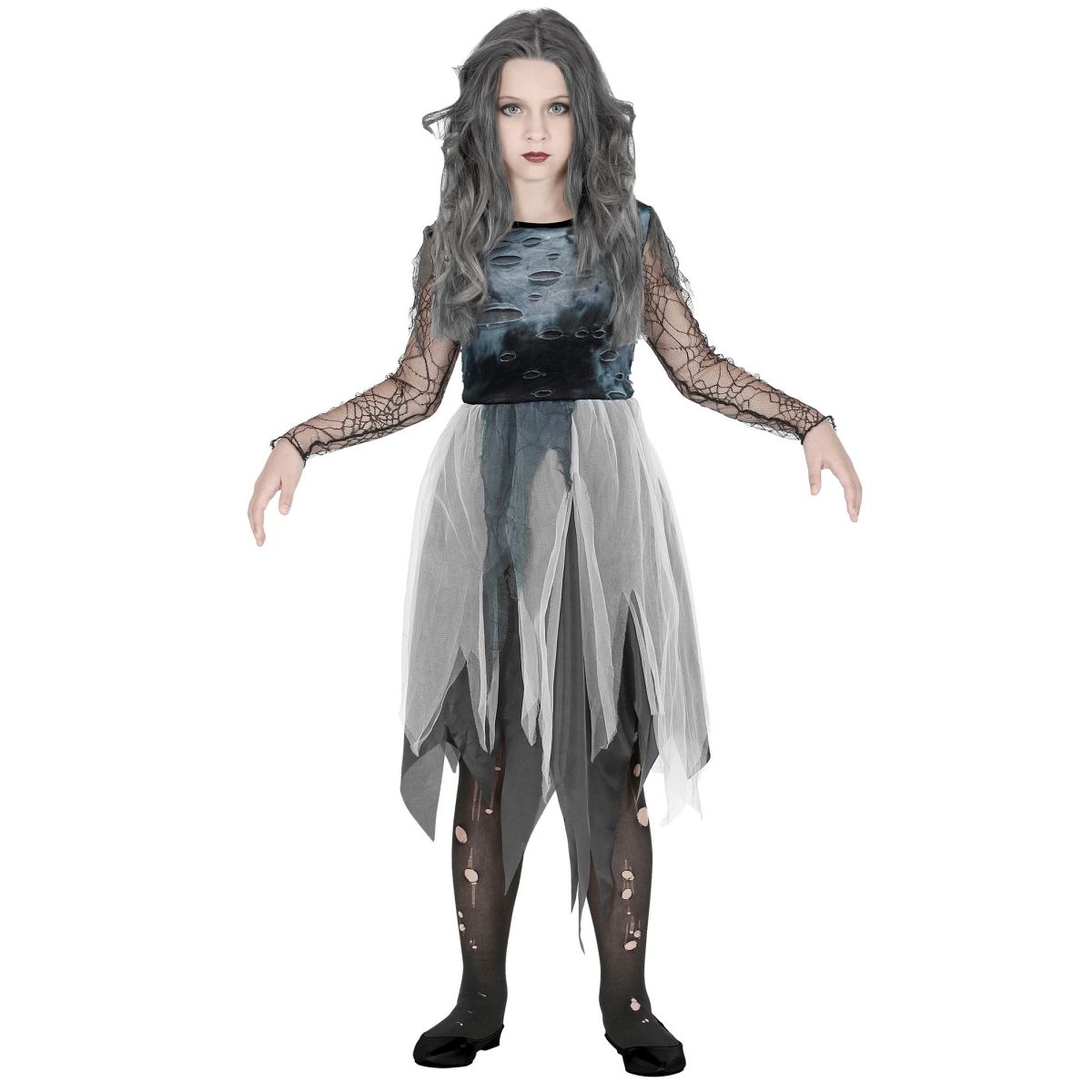 Ghostly Spirit Kinderkostüm, Kleid mit Tüllrock, Spinnen-Netz, Geist