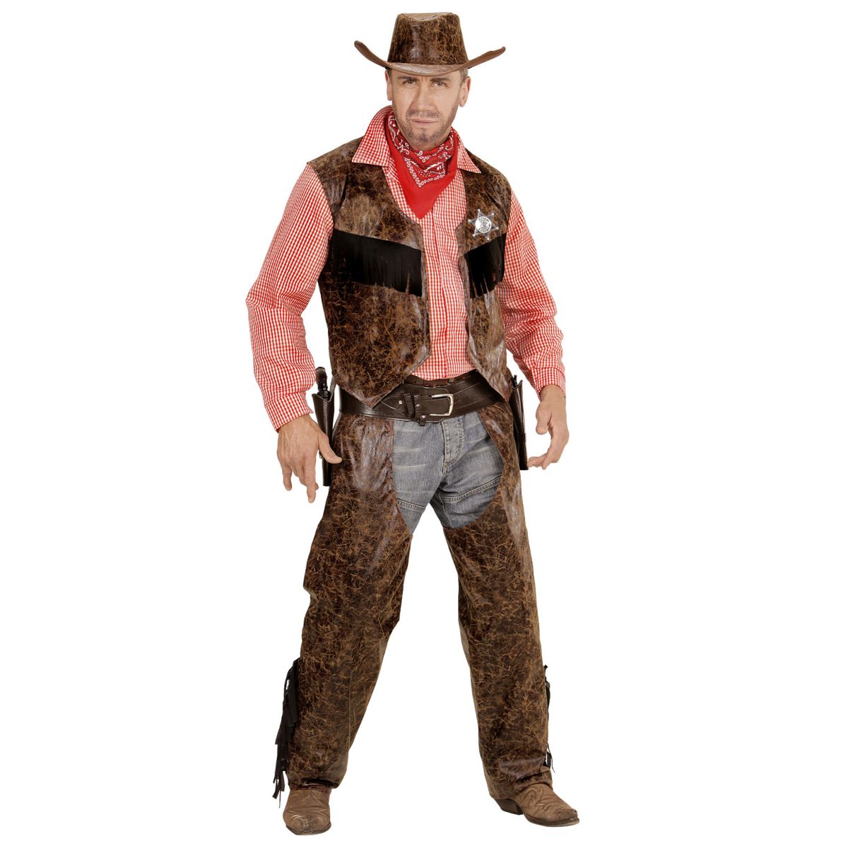 Cowboy Herrenkostüm Shirt mit Weste, Chaps, Hut Wilder Westen