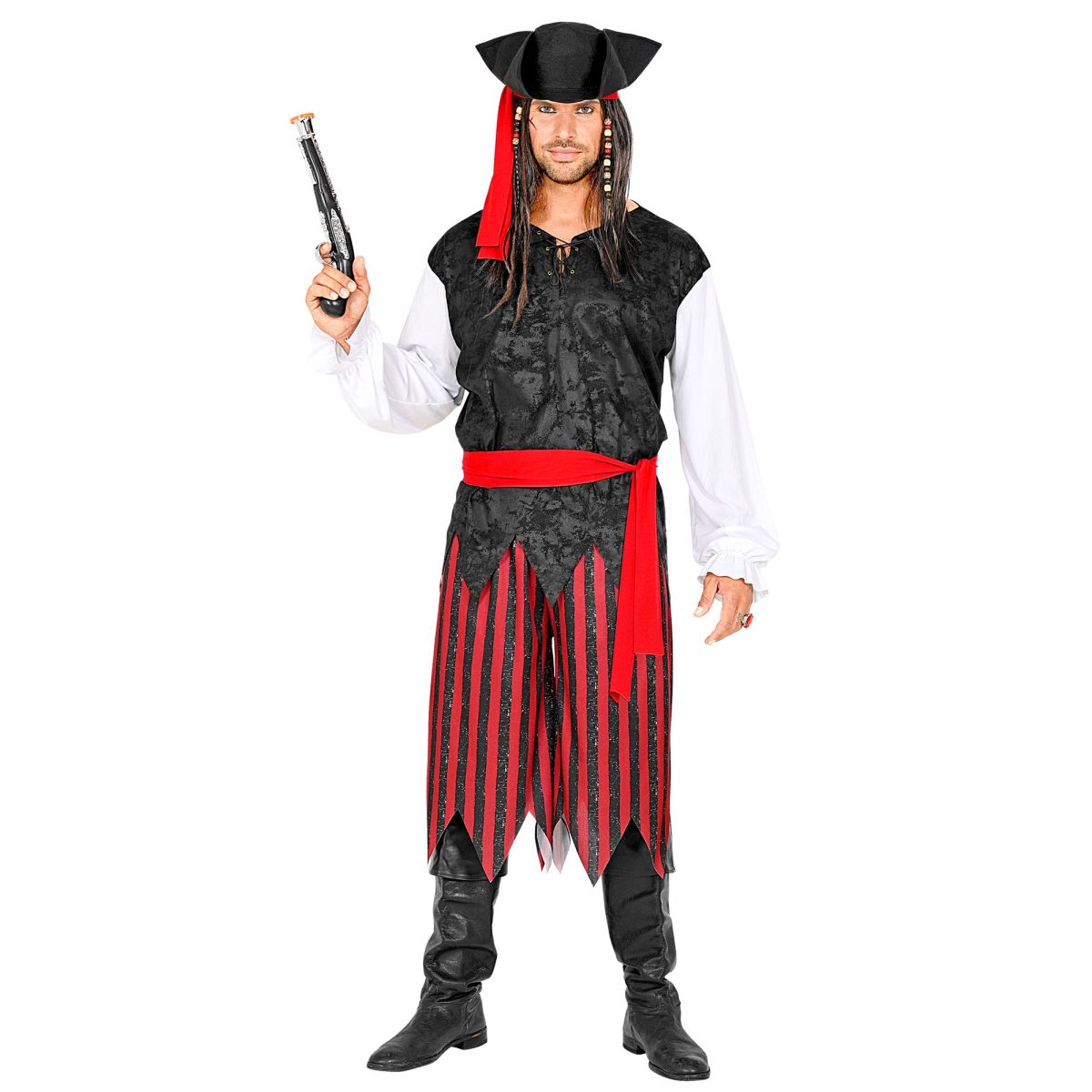 Pirat der Karibik, Bandit, Kapitän, Hemd mit Weste, Hose, Gürtel, Stirnband, Hut