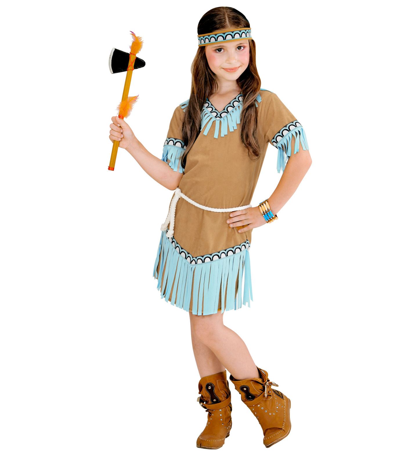 Indianerin Kostüm Kinderkostüm mit Kleid, Gürtel, Stirnband