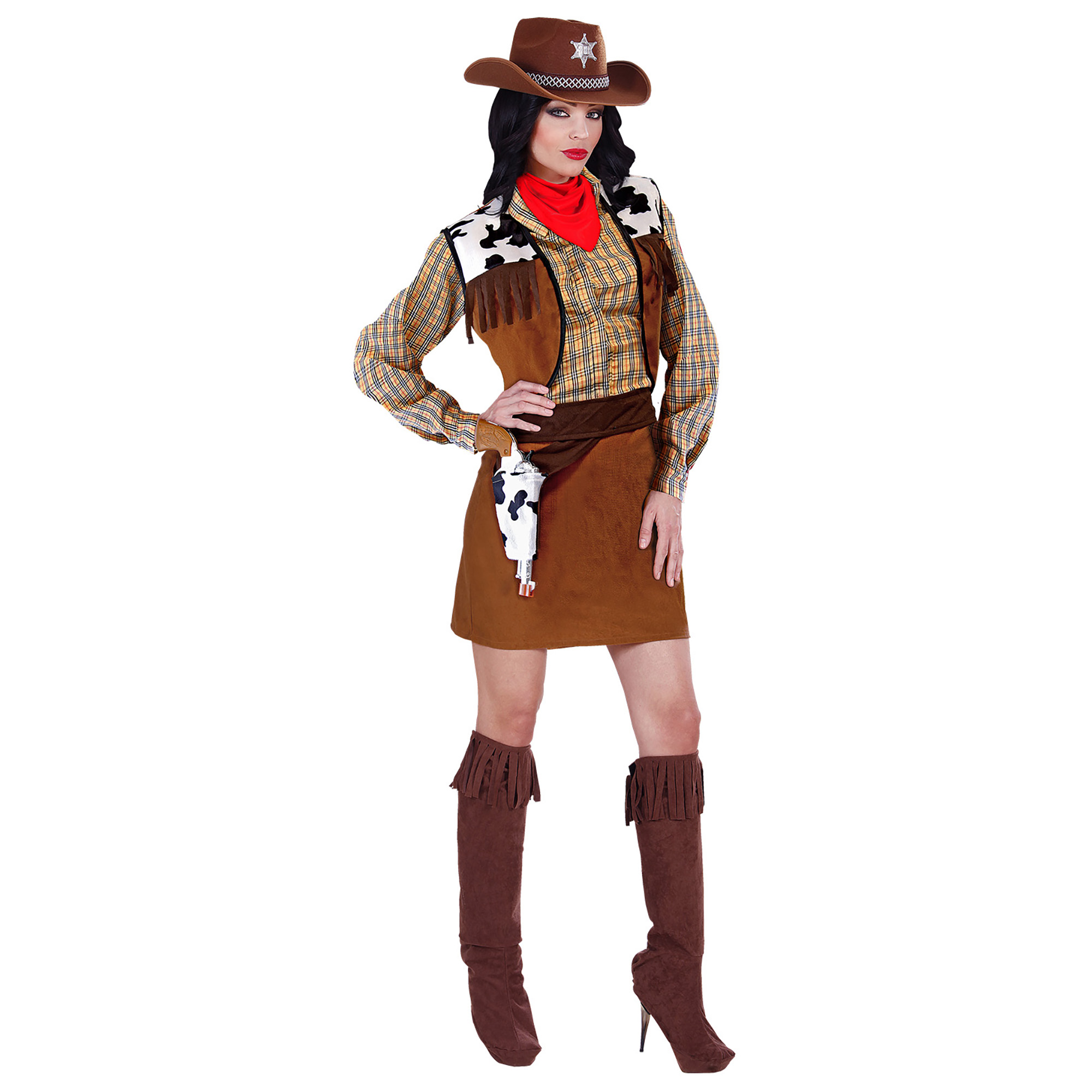 Wilder Western Cowgirl Kostüm, Damenkostüm, Stiefelüberzieher, Gürtel mit Halter