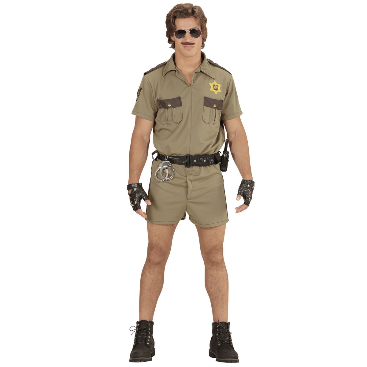Kalifornischer Highway Streifenpolizist Polizistenkostüm Herren Cop Outfit  Hemd, Shorts, Gürtel Gr. S