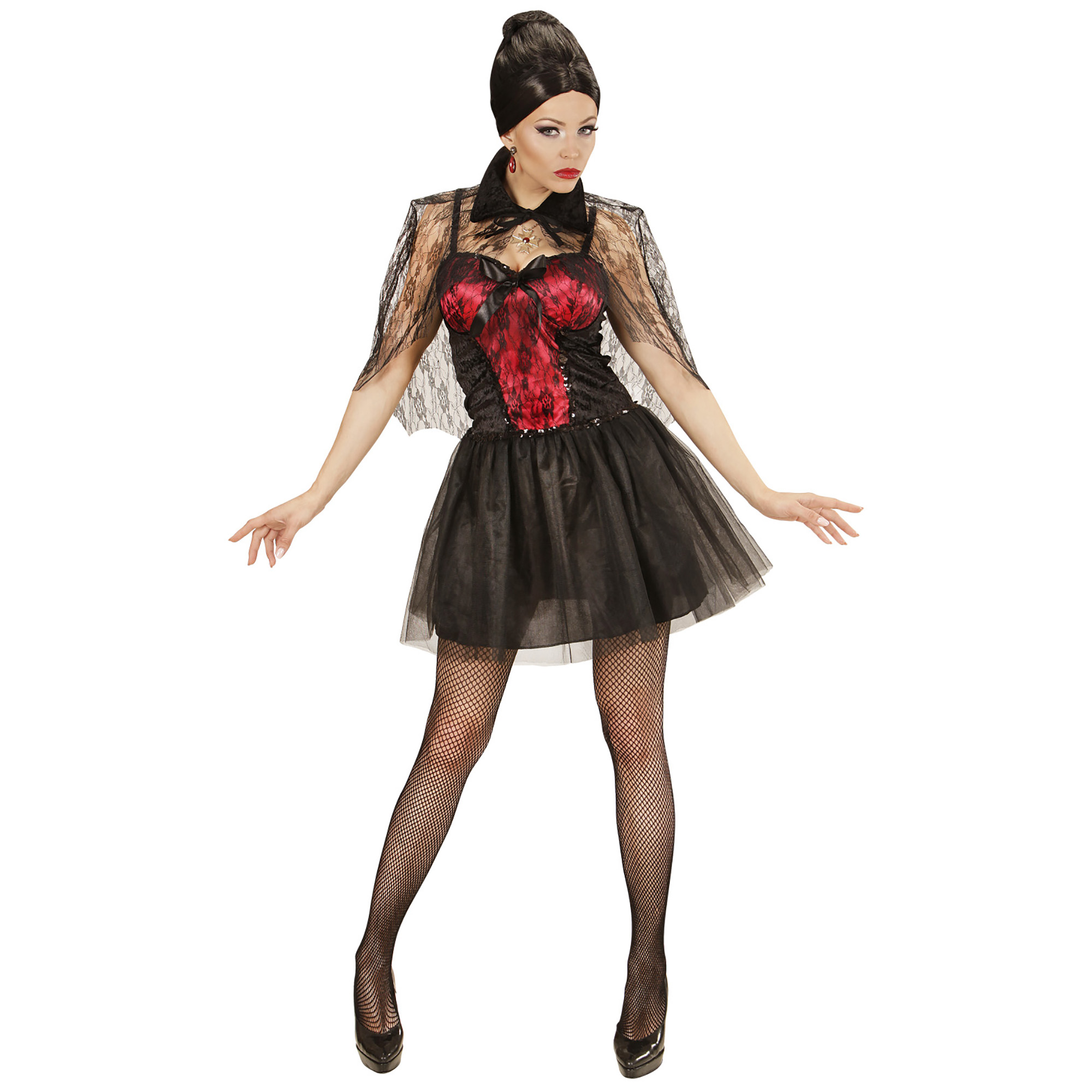 Vampiress Damenkostüm, sexy Kleid mit Umhang, Halloween