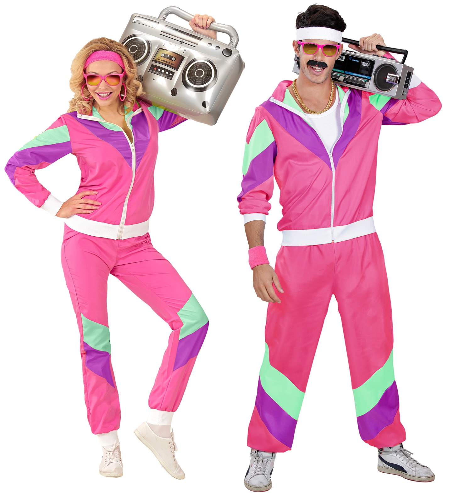 80er Jahre Trainingsanzug Jogginganzug Retro 80s Outfit 80er Jahre Kostüm Trainingsjacke Trainingshose pink Gr. S