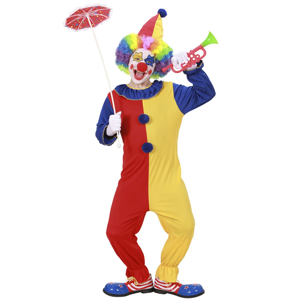 Clownkostüm Clown buntes Kleid, Hut für Kinder Gelb Rot