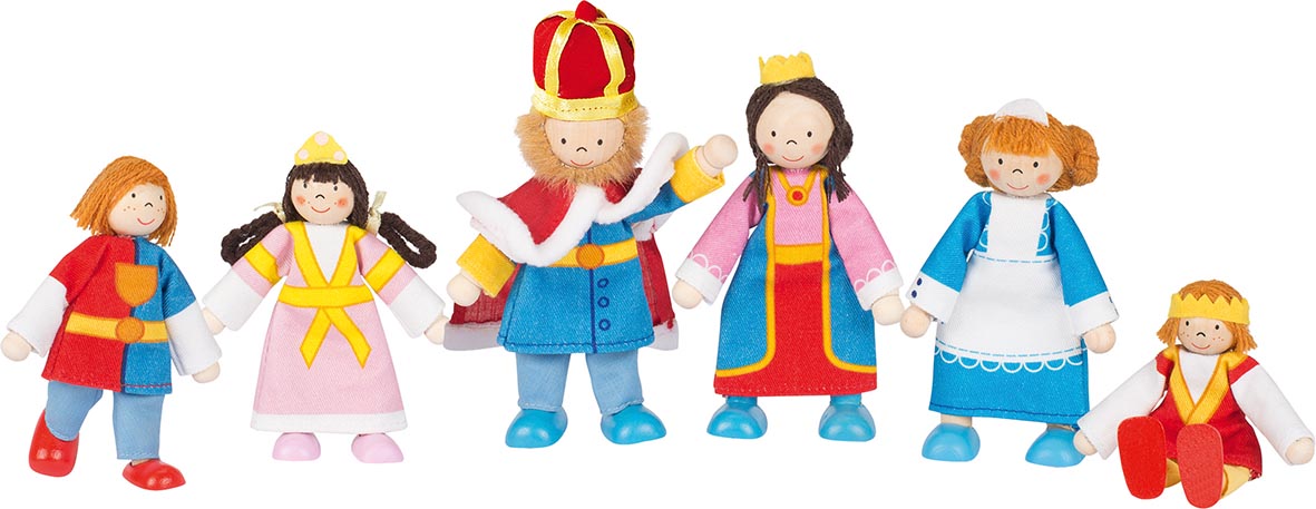 Biegepuppen Königsfamilie Puppenhaus Puppenwagen Kinder Spielzeug 6 tlg