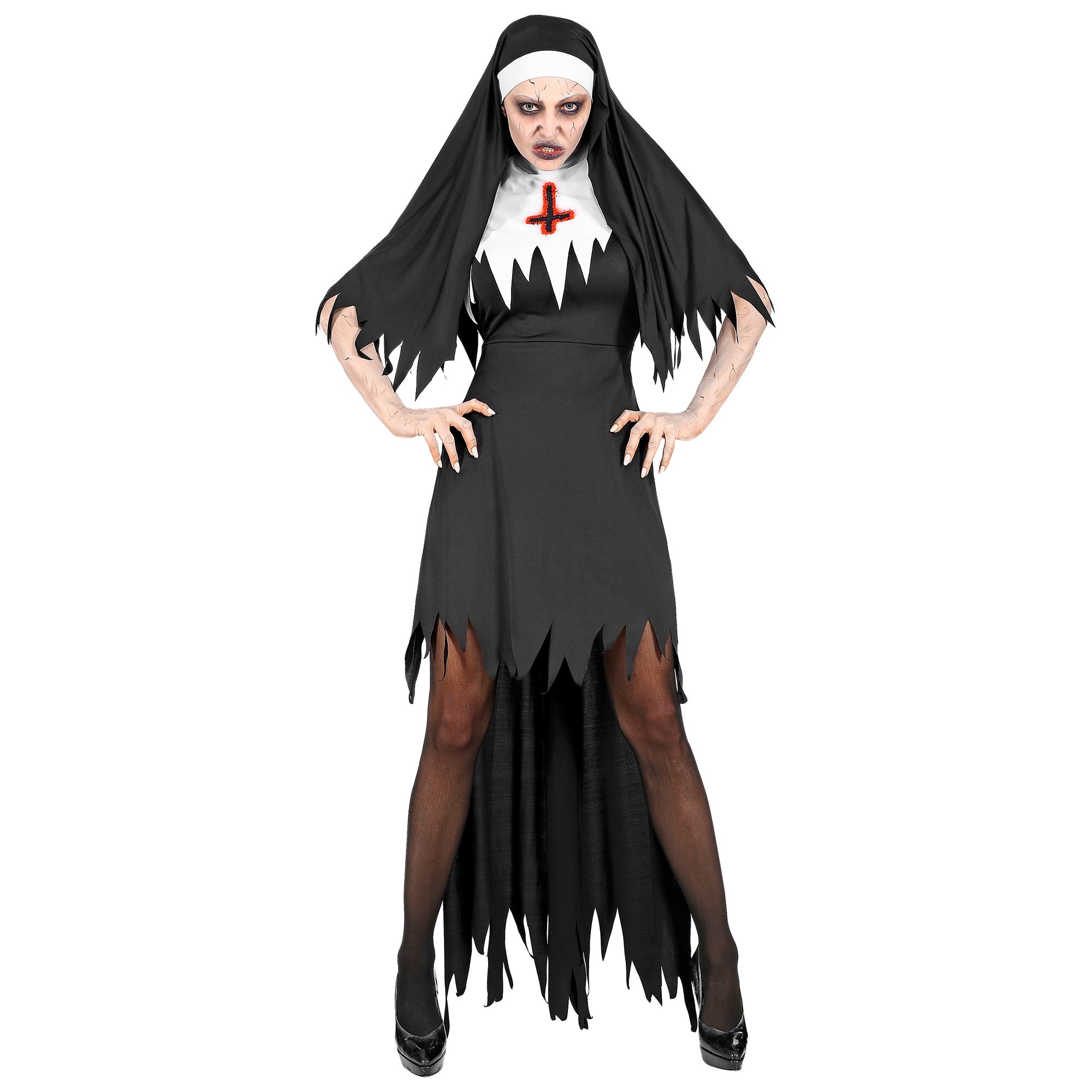 Damenkostüm Horror Nonne Nonnenkostüm Halloween Kleid mit Rock, Haube Gr. M