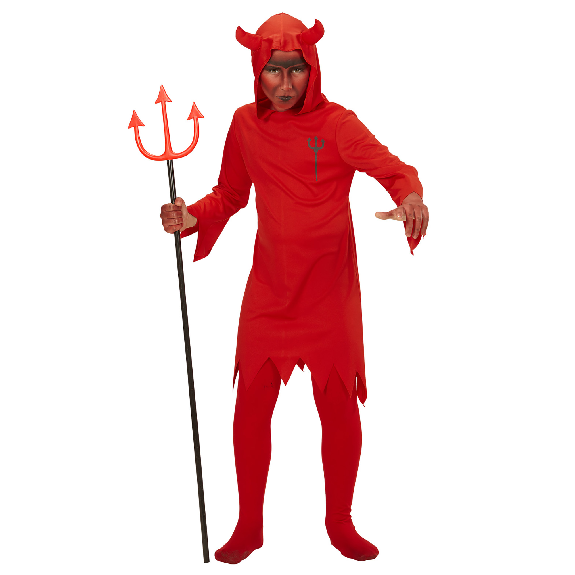 Teufel Kinderkostüm, Tunika mit Kapuze, Satan, Halloween, Fasching, Teufelkostüm