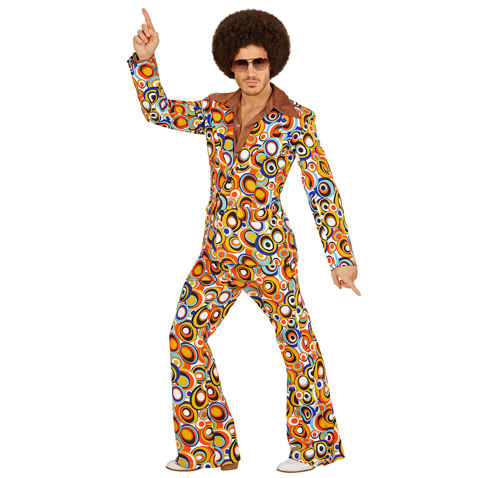 70er Jahre Hippie Anzug Bubbles farbenfrohes Jackett, Hose Herrenkostüm Retro Look bunt Gr. L
