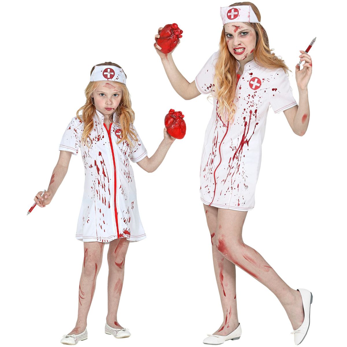 Zombie Krankenschwester Kinderkostüm, Halloween, Kleid, Kopfbedeckung