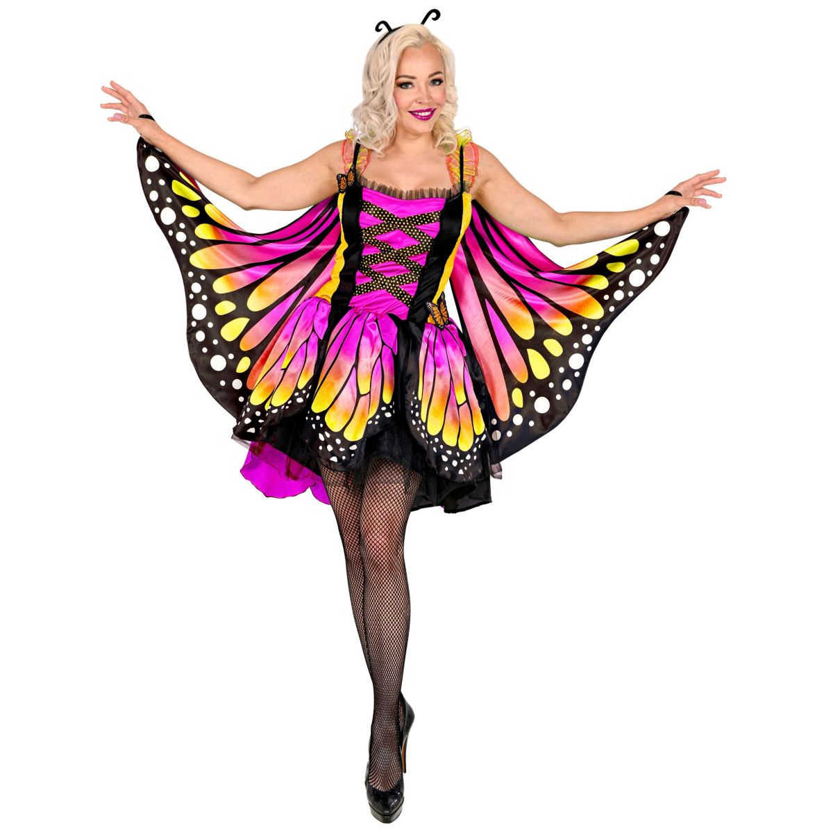 Schmetterling Kleid Damen Ärmelloses Kleid mit Tutu, Flügel, Antennen Gr. S