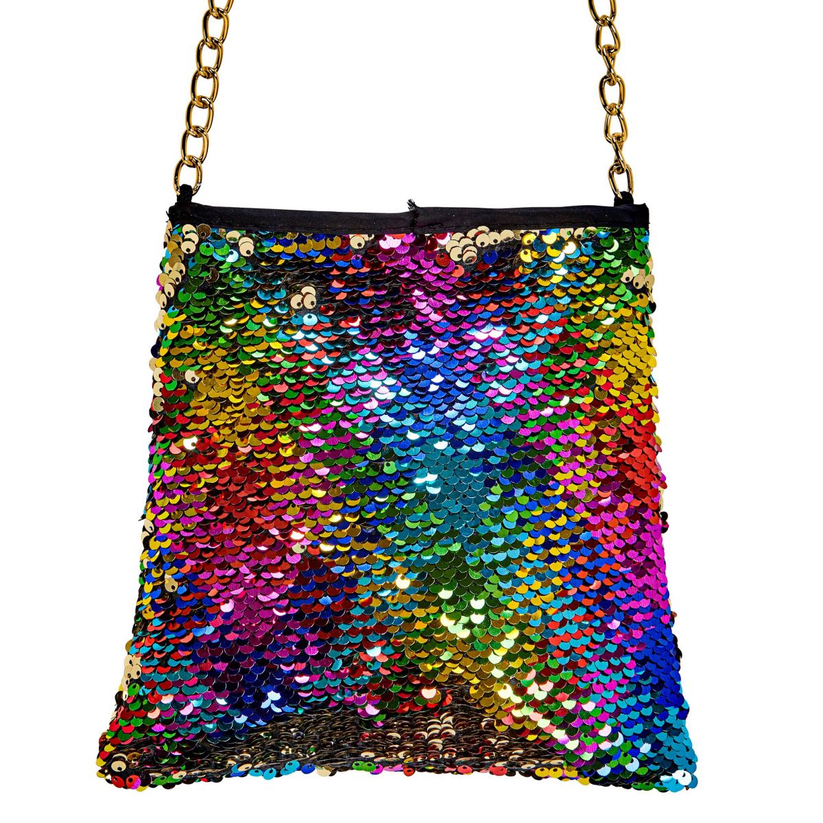 Handtasche, Umhängetasche, Wendepailletten Regenbogen/Gold, Retro, Accessoire