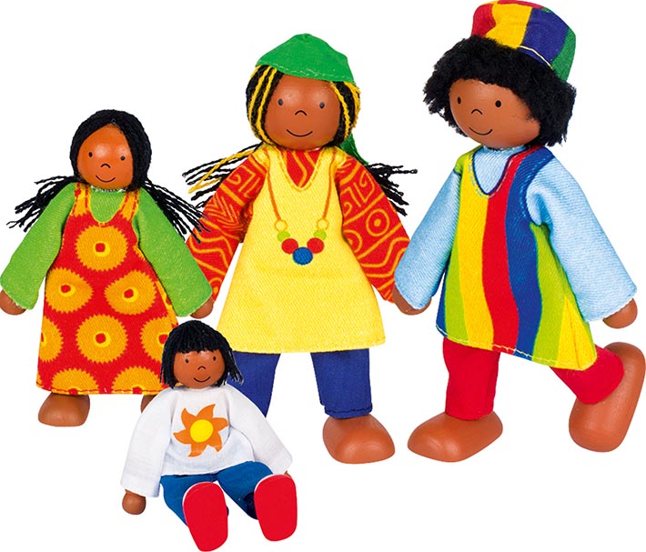 Biegepuppen Afrikanische Famile Puppenhaus Puppe Holz 4 tlg