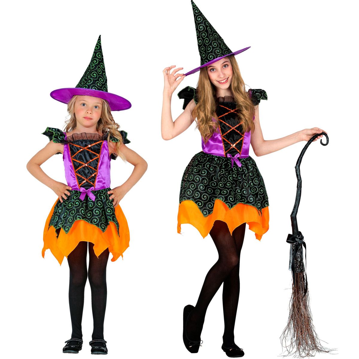Hexe Kinderkostüm, Zauberer, Märchen, Halloween, Kleid, Hut