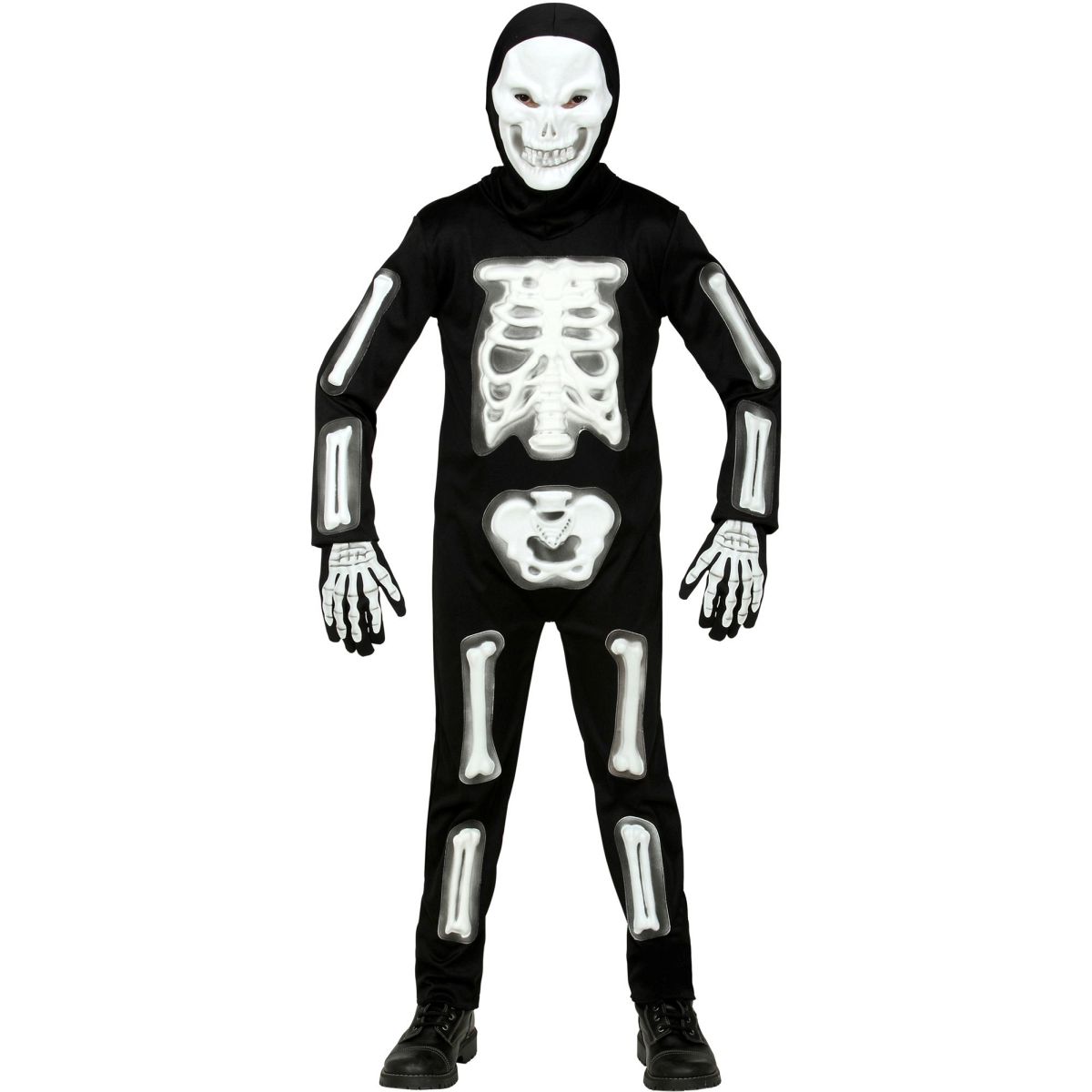 3D Skelett Kinder Overall Halloweenkostüm Totenkopf Maske Maske mit Kapuze, Handschuhe 158 cm / 11-13 Years