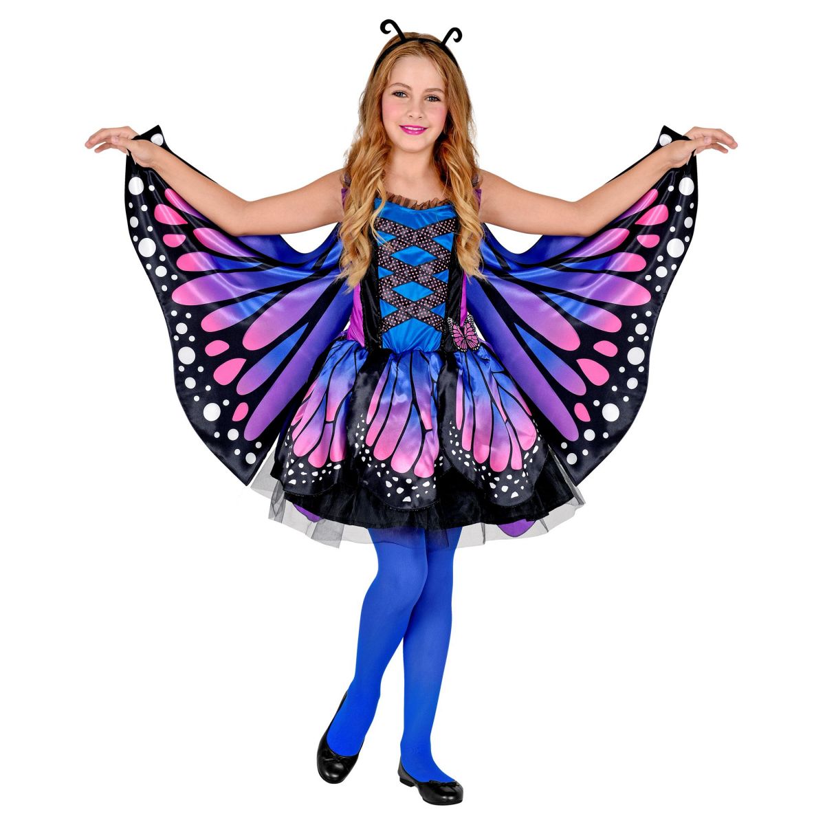 Schmetterling Kleid Kinder mit Tutu, Flügel, Antennen 158 cm / 11-13 Jahre