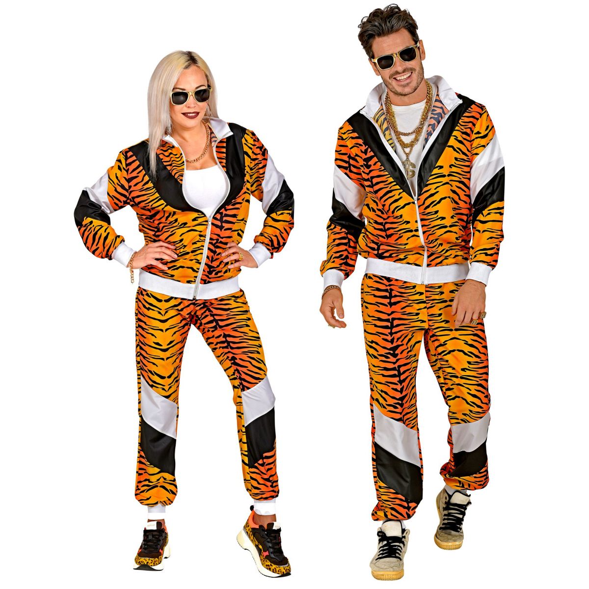 80er Jahre Unisex Tigerprint Trainingsanzug Sportanzug Tigerprint Unisex Trainingsanzug Tiger Oberteil, Hose Gr. M