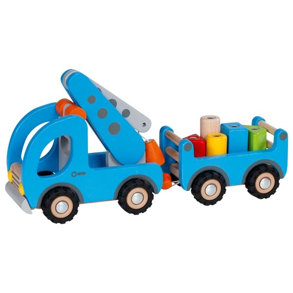 Kranwagen für Kinder mit Anhänger Kran Wagen Holzspielzeug