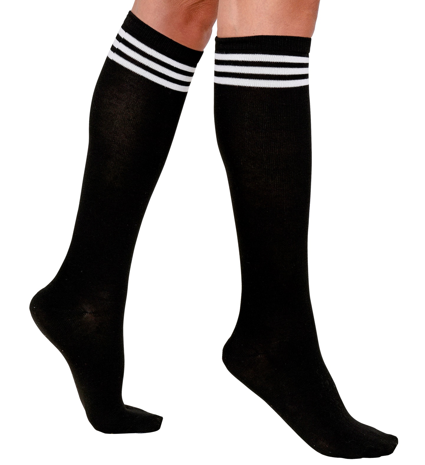 Sportstrümpfe, 1 Paar, schwarz mit Streifen, Kniestrümpfe, College Sportsocken Kniestrümpfe Gr. 43/45