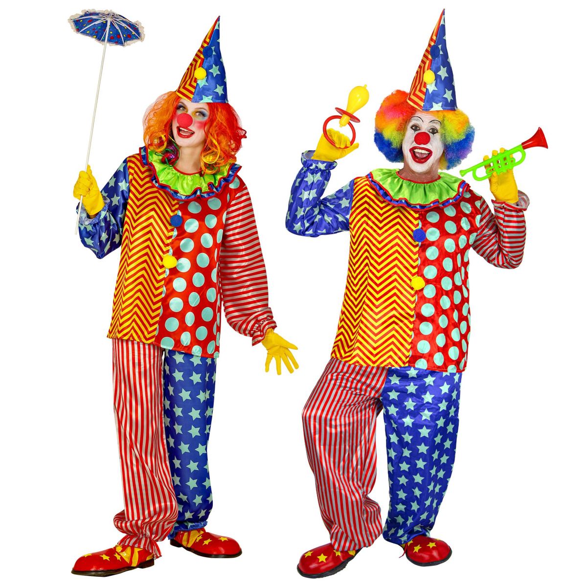 Clown Oberteil mit Kragen Clownkostüm Karneval Zirkusclown Clown Faschingskostüm Herren , Hose, Hut Gr. XL