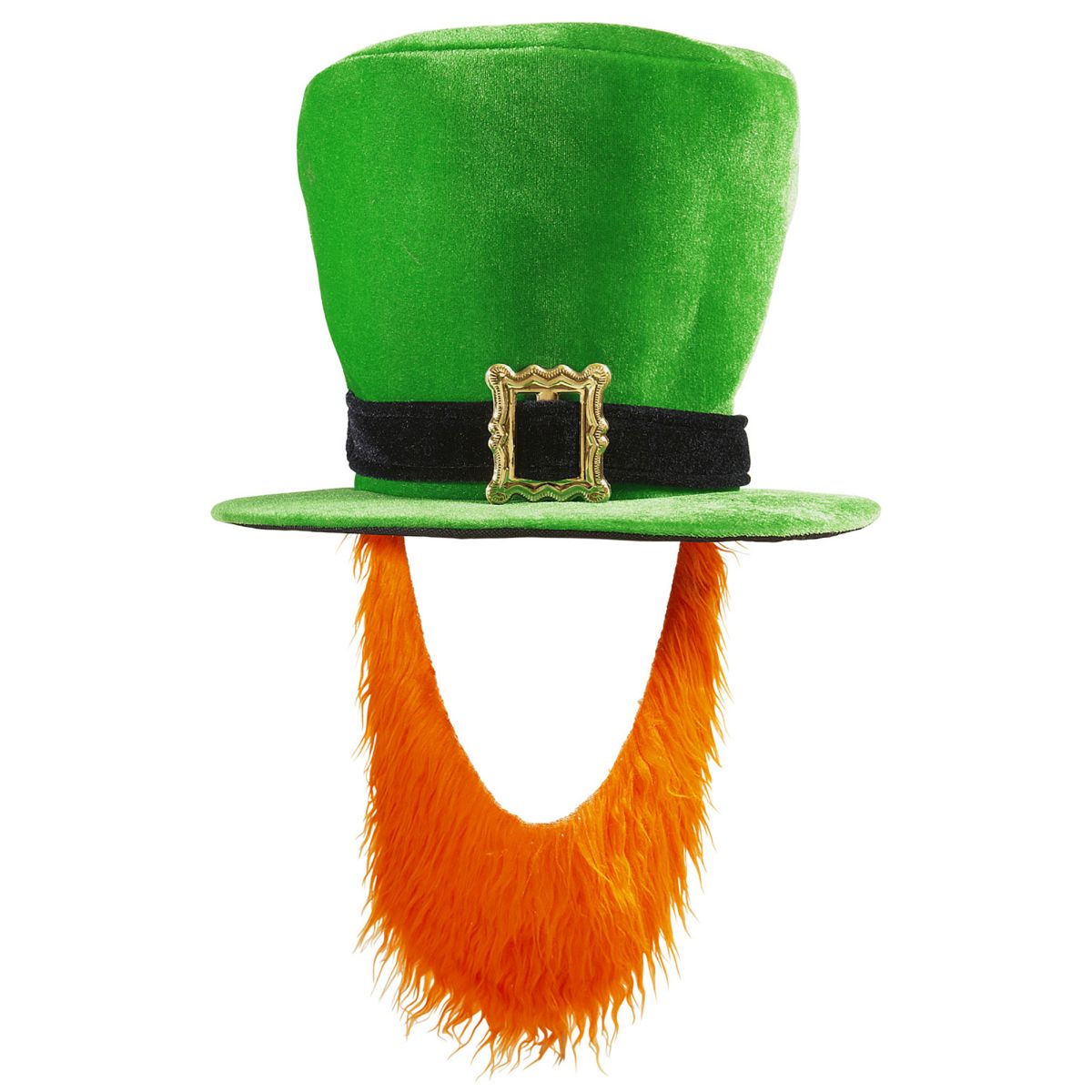Grüner Zylinderhut mit Schnalle und rotem Bart St. Patricks Day Irland Kobold Hut