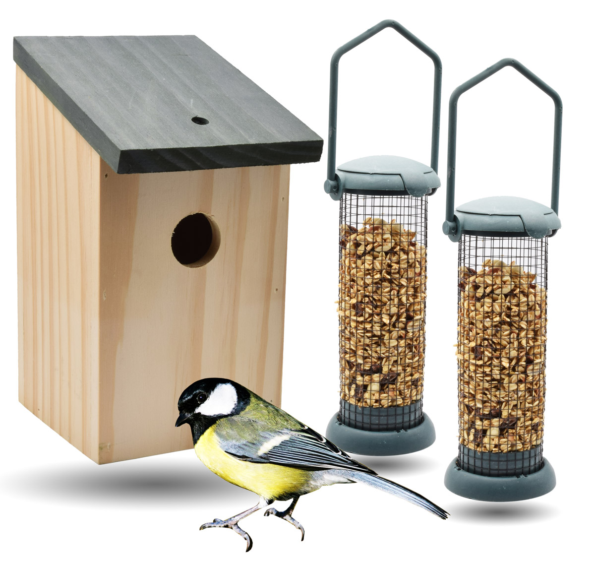 Nistkasten Vogelhaus mit 2 Futterstationen für Vögel Vogelhäuschen Meisenkasten