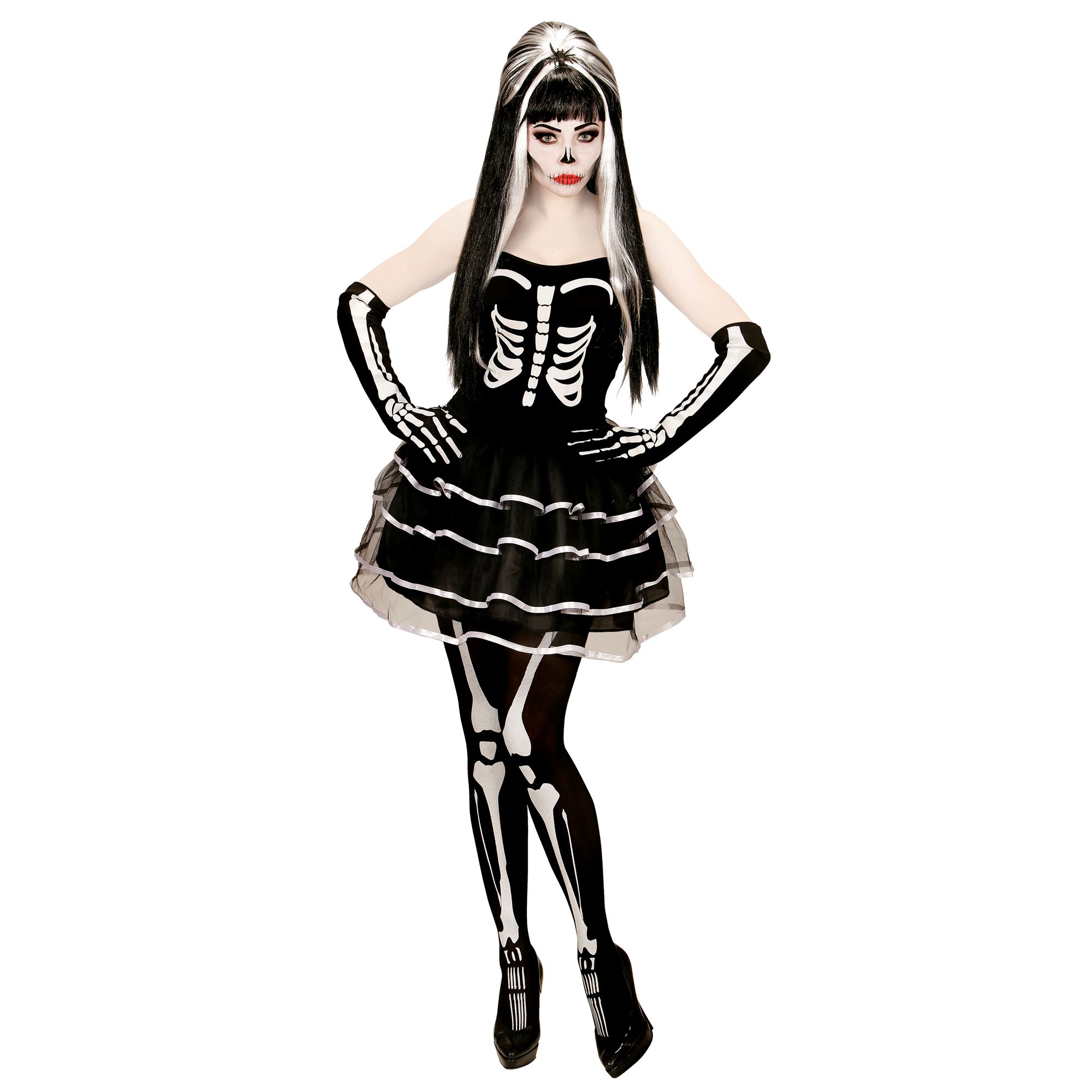 Skelett Kleid Skelettkostüm Damenkostüm Halloween Fasching Untot Horror Gr. L