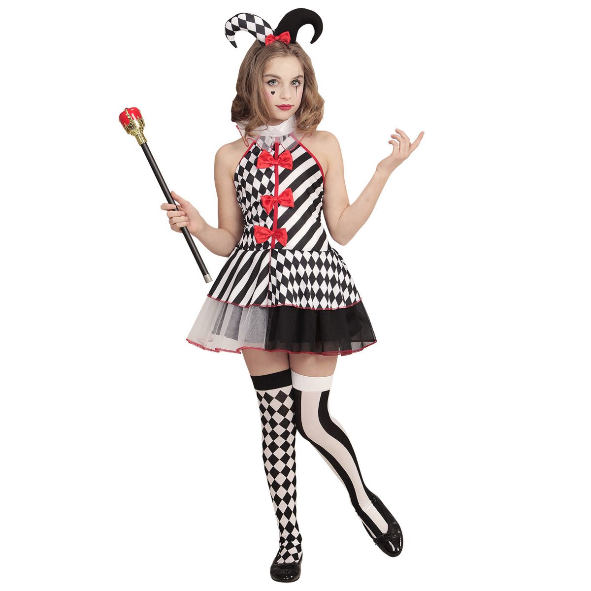 Harlekin Kostüm Kinderkostüm Gruselclown Halloween Kleid, Minihut