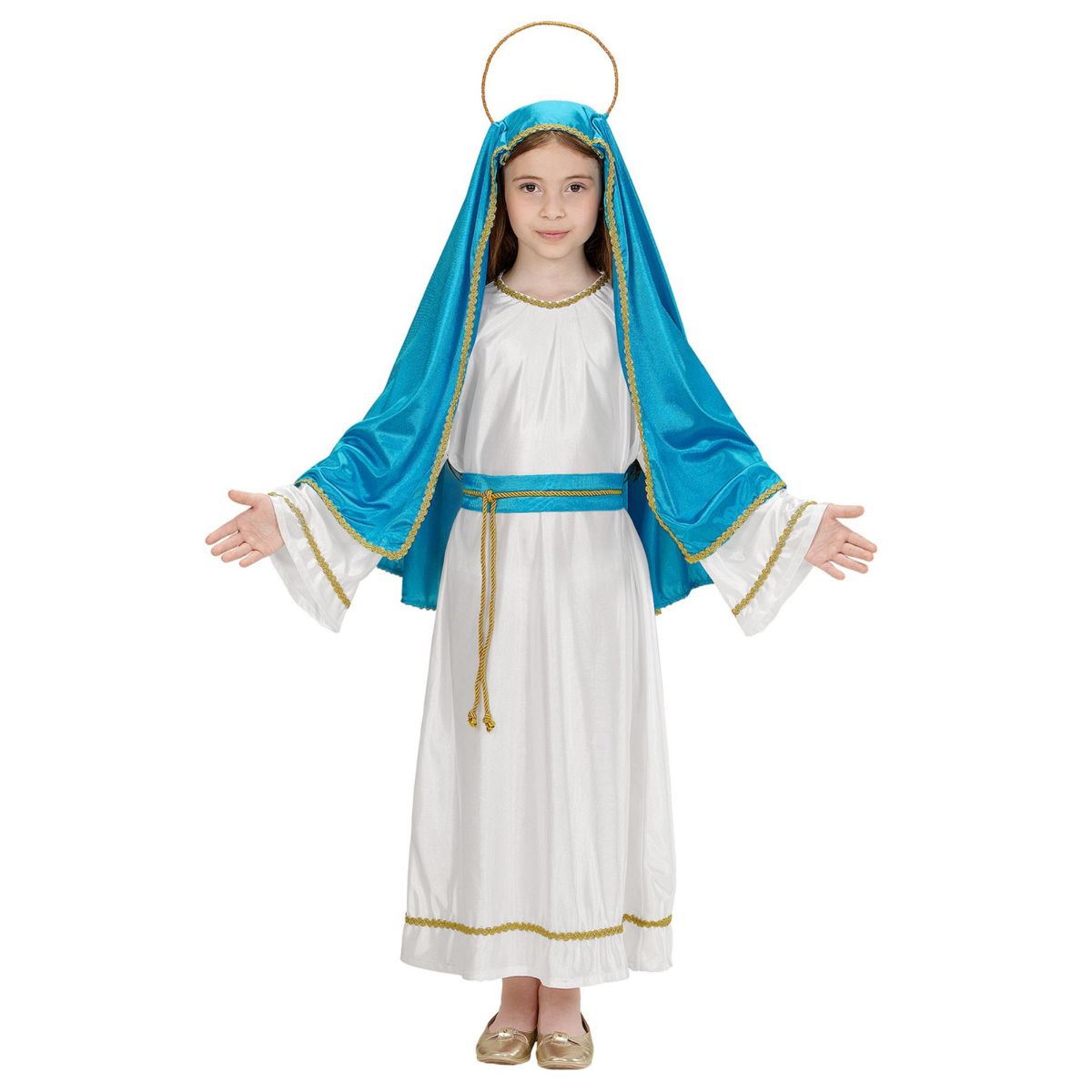 heilige Maria kostüm Tunika, Gürtel, Kopfbedeckung, Heiligenschein