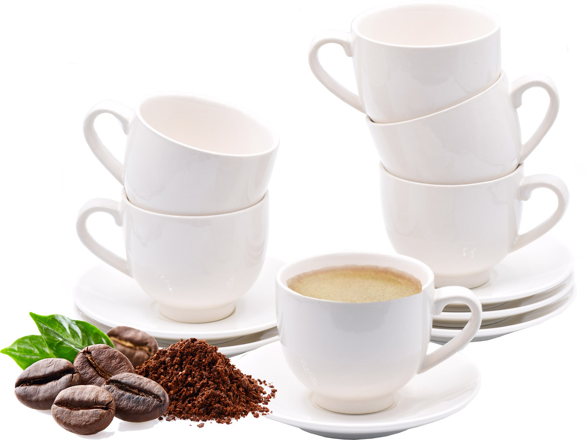 12 teiliges Doppel Espresso Tassen / Mokka-Tassen Set - Weiß 75 ml Kaffee